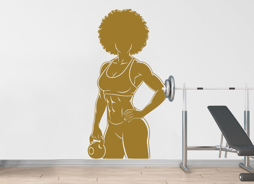 Afro American Girl Gym Wall Decal Power fitness Women Squat Decor Workout Art Vinyl Gym Wall Stickers Bedroom Gym Workout 179DE