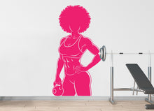 Load image into Gallery viewer, Afro American Girl Gym Wall Decal Power fitness Women Squat Decor Workout Art Vinyl Gym Wall Stickers Bedroom Gym Workout 179DE