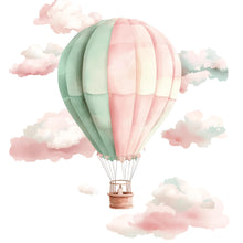 Load image into Gallery viewer, Pastel Hot Air Balloon Wall Decal for Nursery | Cloud Wall Sticker for Kids Room | Baby Girl &amp; Boy Room Decor | Removable Large Mural Vinyl