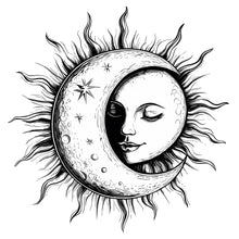 Load image into Gallery viewer, Sun and Moon Goddess Wall Decal – Mystical Celestial Face Art Mural, Boho Bedroom Decor, Peel &amp; Stick Wall Sticker for Spiritual, Witchy