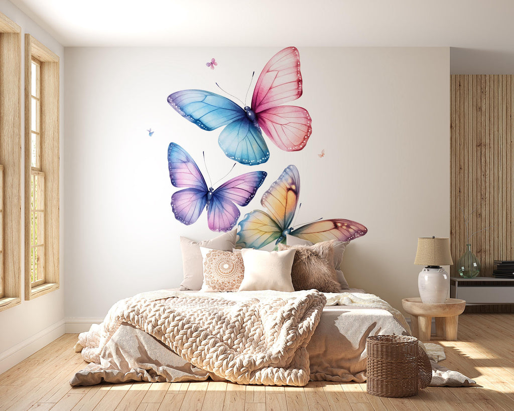 Colorful Butterfly Wall Decal for Kids Room – Large Watercolor Butterfly Sticker, Girls Bedroom Decor, Nursery Wall Art, Peel & Stick