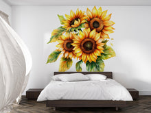 Load image into Gallery viewer, Sunflower Wall Decal – Large Watercolor Floral Sticker, Bright Sunflower Bouquet Wall Art, Peel &amp; Stick Removable Flower Mural for Bedroom