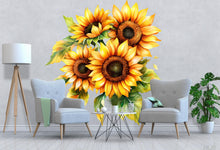Load image into Gallery viewer, Sunflower Wall Decal – Large Watercolor Floral Sticker, Bright Sunflower Bouquet Wall Art, Peel &amp; Stick Removable Flower Mural for Bedroom