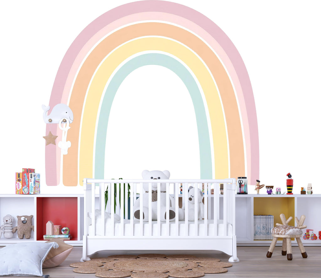 Pastel Rainbow Wall Decal for Nursery – Large Soft Rainbow Sticker, Baby Room Wall Art, Gender Neutral Kids Room Decor, Peel & Stick