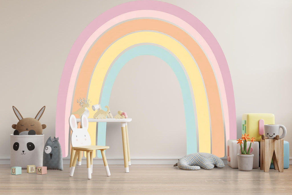 Pastel Rainbow Wall Decal for Nursery – Large Soft Rainbow Sticker, Baby Room Wall Art, Gender Neutral Kids Room Decor, Peel & Stick