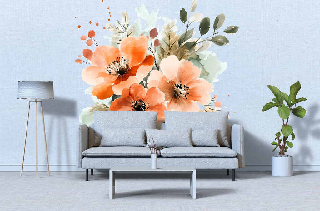 Watercolor Floral Wall Decal • Large Flower Mural Sticker for Bedroom • Boho Botanical Wall Art • Peel & Stick Floral Decor • Removable Wall