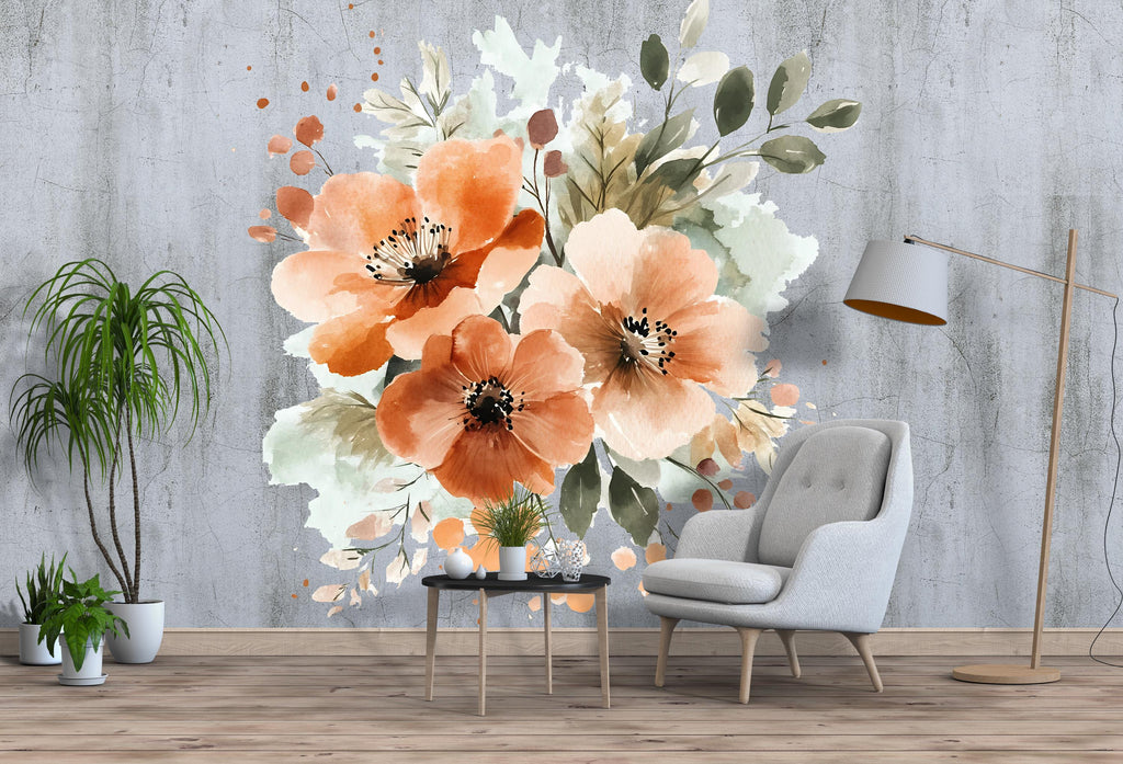 Watercolor Floral Wall Decal • Large Flower Mural Sticker for Bedroom • Boho Botanical Wall Art • Peel & Stick Floral Decor • Removable Wall