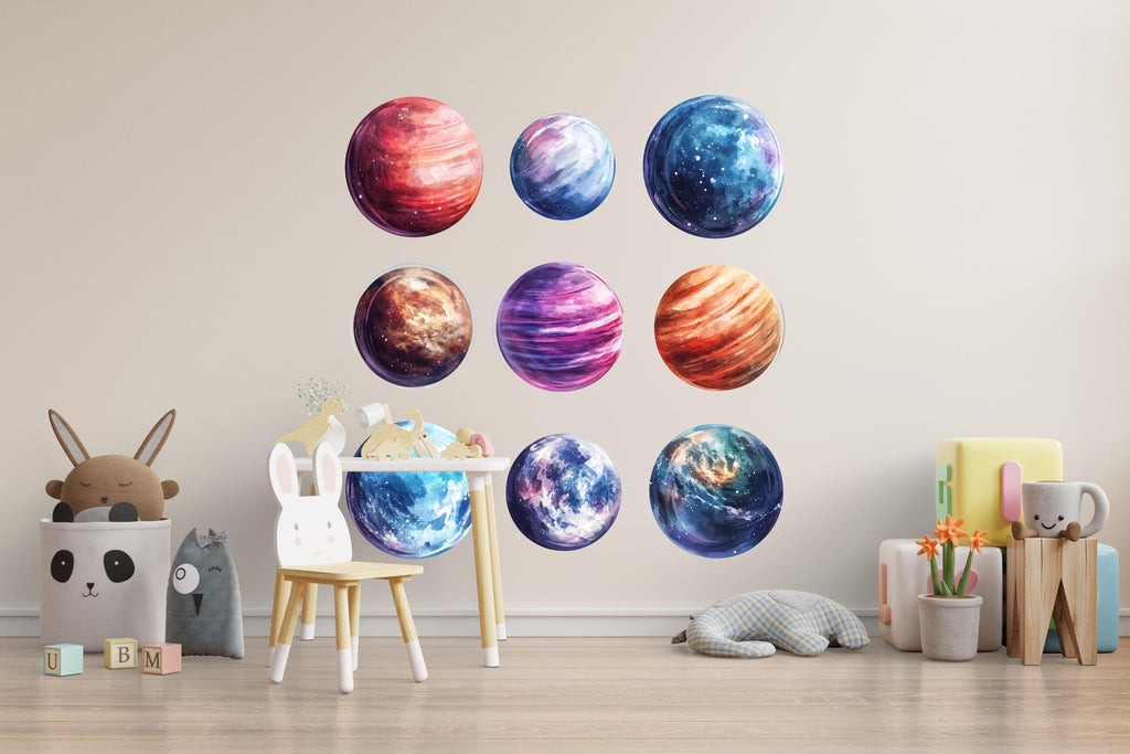Galaxy Planet Wall Decal Set • Space Theme Office Decor • Colorful Planet Stickers for Classroom, Kids Room, Playroom, Home Office