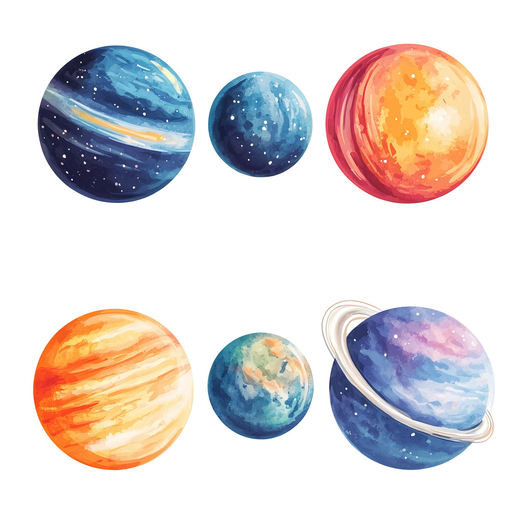 Kids Planet Wall Decal Set • Watercolor Space Theme Stickers • Nursery Galaxy Decor • Classroom Solar System Wall Art • Peel & Stick Room