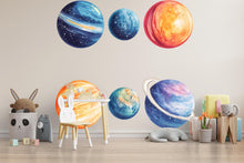 Load image into Gallery viewer, Kids Planet Wall Decal Set • Watercolor Space Theme Stickers • Nursery Galaxy Decor • Classroom Solar System Wall Art • Peel &amp; Stick Room