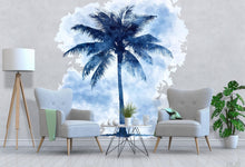 Load image into Gallery viewer, Blue Watercolor Palm Tree Wall Decal • Tropical Bedroom Wall Art • Large Palm Tree Sticker Mural • Coastal Home Decor • Peel &amp; Stick Wall