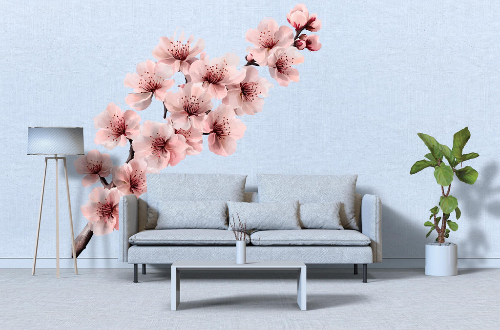 Cherry Blossom Wall Decal • Sakura Flower Wall Art • Large Floral Bedroom Sticker • Japanese Blossom Mural • Peel & Stick Flower Wall Decor