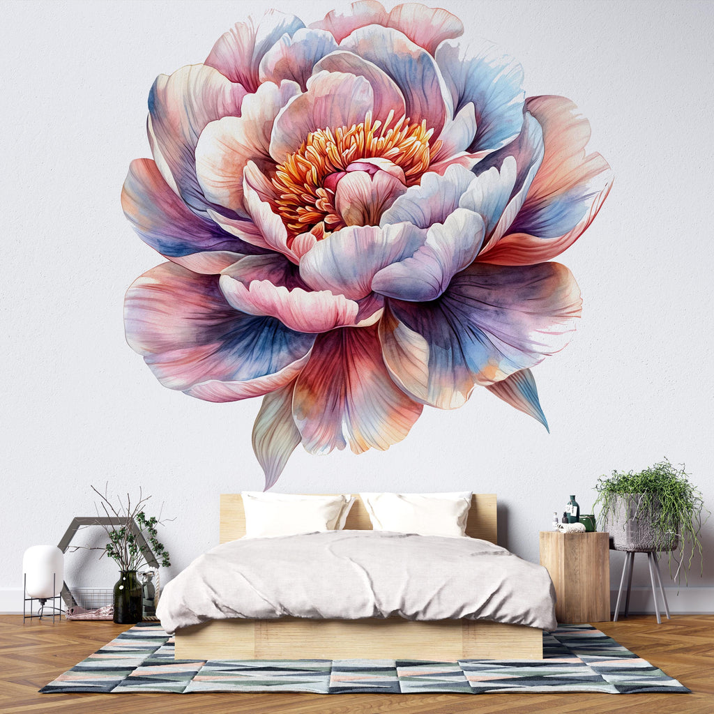 Large Floral Wall Decal for Bedroom • Oversized Peony Wall Sticker • Watercolor Flower Mural • Boho Wall Art Decor • Peel & Stick Home Decor