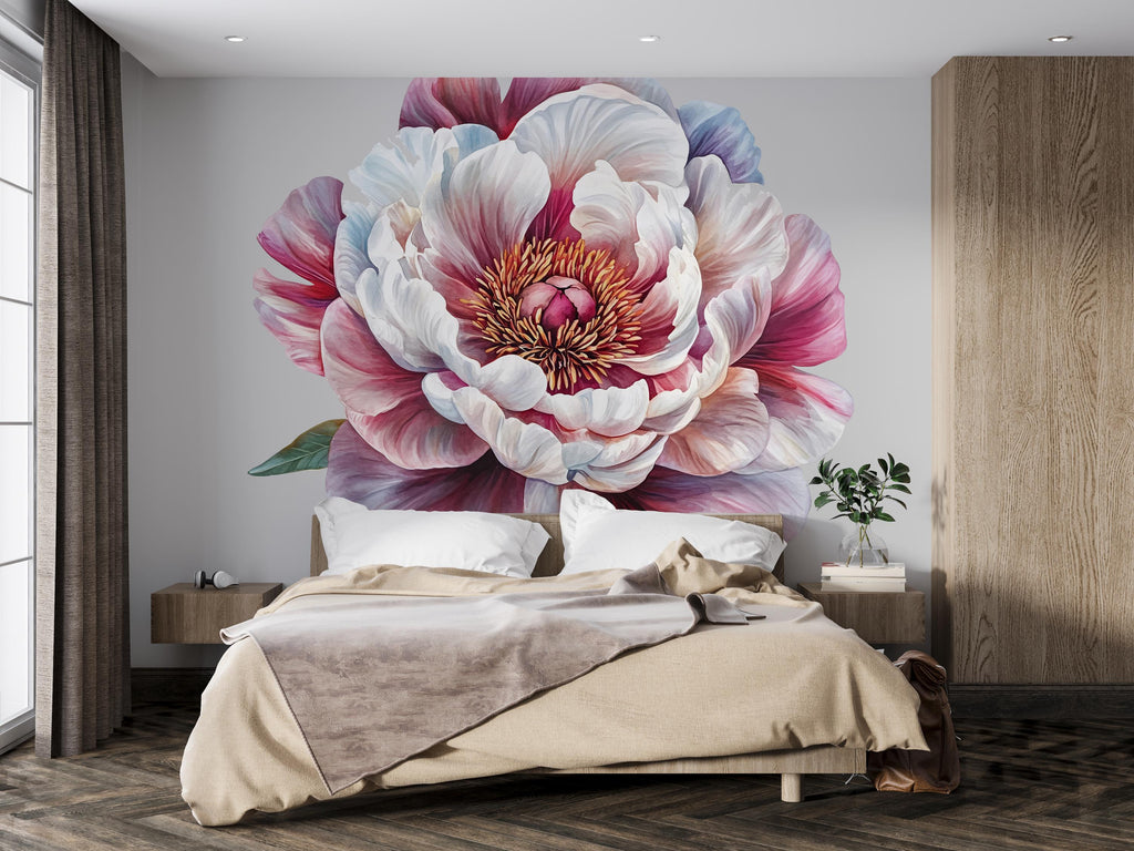 Large Peony Wall Decal • Oversized Watercolor Flower Wall Sticker • Bedroom Feature Wall Mural • Floral Peel & Stick Decor • Boho Home Art