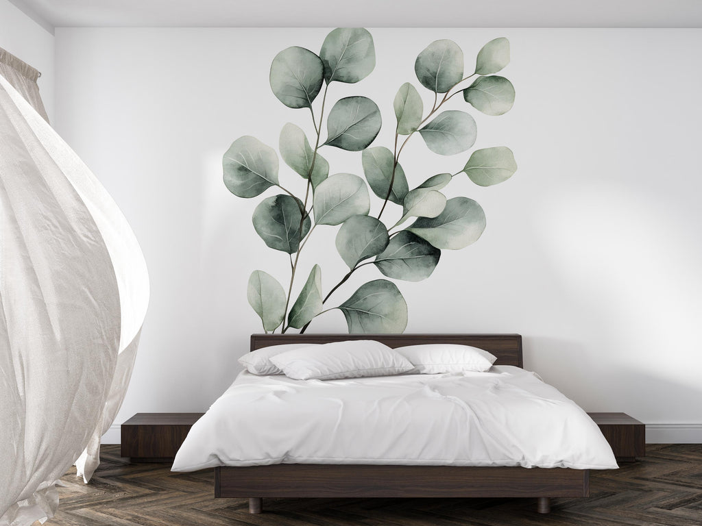 Eucalyptus Wall Decal • Large Botanical Wall Sticker • Watercolor Greenery Mural • Minimalist Bedroom Wall Art • Peel & Stick Removable Art