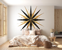 Load image into Gallery viewer, Gold Black Starburst Wall Decal • Large Modern Geometric Wall Sticker • Luxury Bedroom Feature Wall • Peel &amp; Stick Removable Mural Art