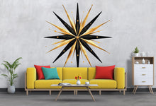 Load image into Gallery viewer, Gold Black Starburst Wall Decal • Large Modern Geometric Wall Sticker • Luxury Bedroom Feature Wall • Peel &amp; Stick Removable Mural Art