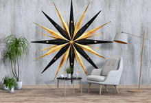 Load image into Gallery viewer, Gold Black Starburst Wall Decal • Large Modern Geometric Wall Sticker • Luxury Bedroom Feature Wall • Peel &amp; Stick Removable Mural Art