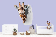Load image into Gallery viewer, 3D Giraffe Wall Decal • Kids Room Safari Wall Sticker • Realistic Breakthrough Animal Mural • Nursery Jungle Decor • Peel &amp; Stick Removable