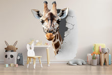 Load image into Gallery viewer, 3D Giraffe Wall Decal • Kids Room Safari Wall Sticker • Realistic Breakthrough Animal Mural • Nursery Jungle Decor • Peel &amp; Stick Removable