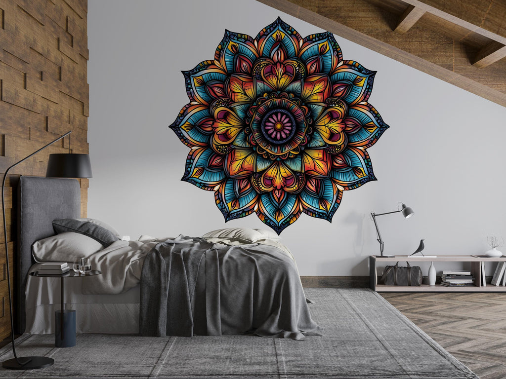 Colorful Mandala Wall Decal • Boho Mandala Wall Art Sticker • Yoga Room Decor • Meditation Wall Mural • Peel & Stick Removable Accent Art