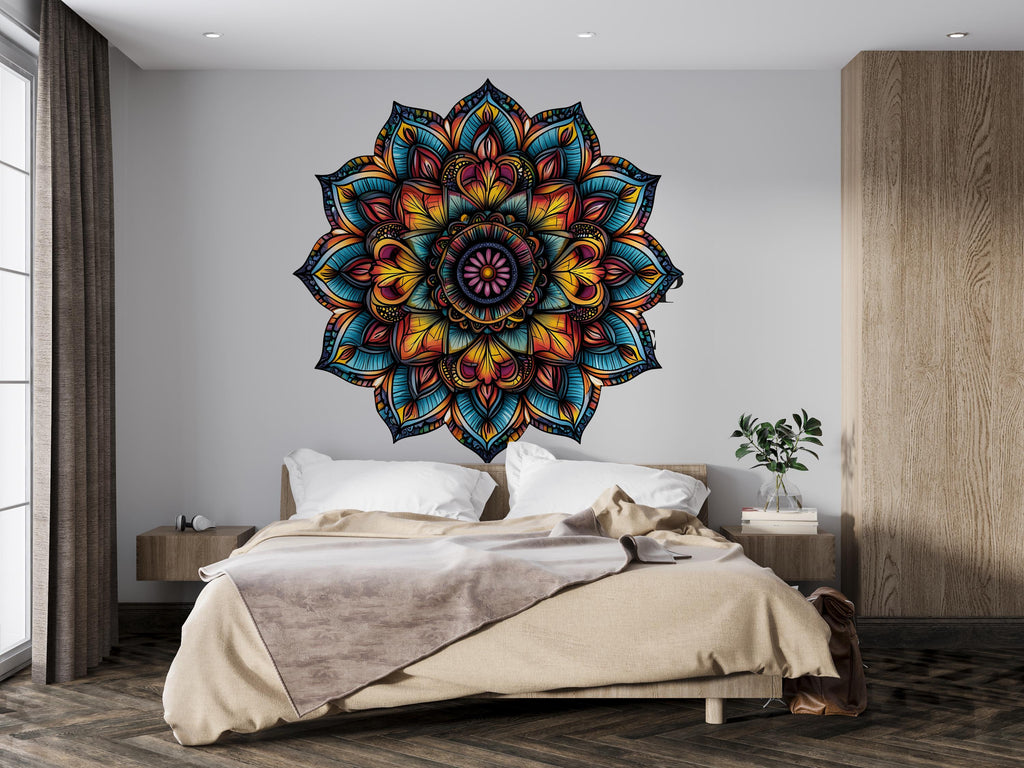 Colorful Mandala Wall Decal • Boho Mandala Wall Art Sticker • Yoga Room Decor • Meditation Wall Mural • Peel & Stick Removable Accent Art