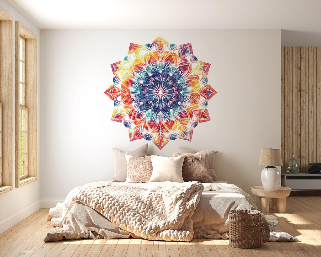 Rainbow Mandala Wall Decal • Colorful Mandala Wall Art Sticker • Yoga Meditation Room Decor • Boho Removable Peel & Stick Mural