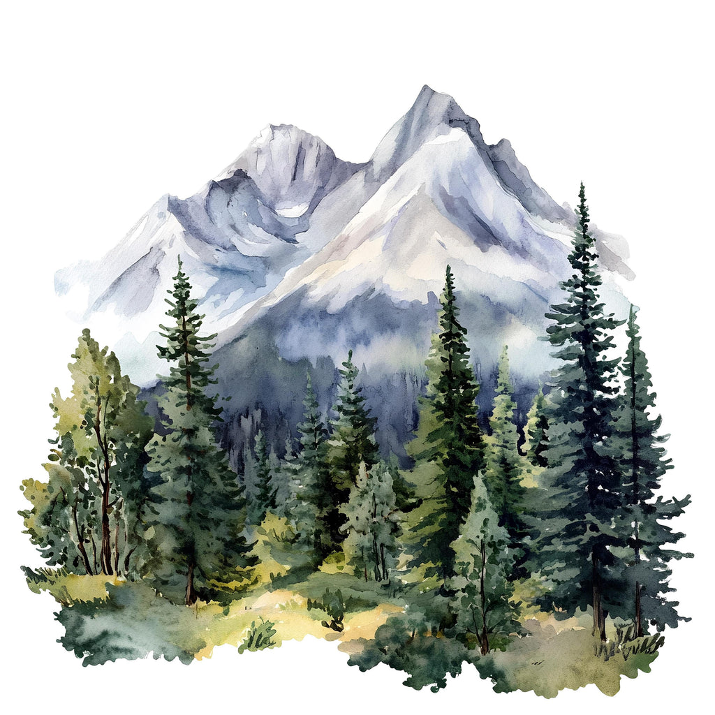 Mountain Forest Wall Decal • Watercolor Pine Tree Mural Sticker • Nature Kids Room Decor • Adventure Nursery Peel & Stick Wall Art