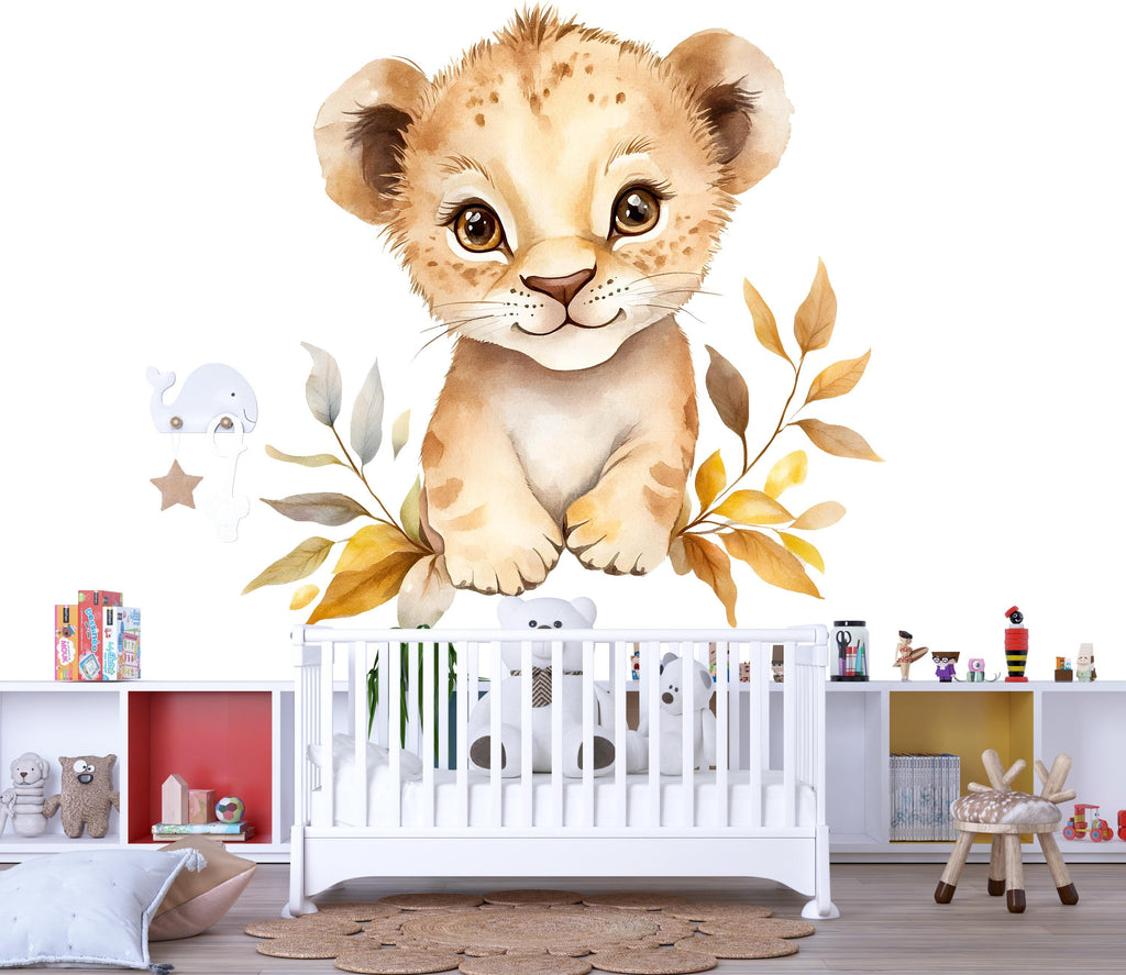 Baby Lion Cub Wall Decal • Safari Nursery Wall Sticker • Cute Jungle Animal Decor • Peel & Stick Kids Room Mural • Gender Neutral Room Art
