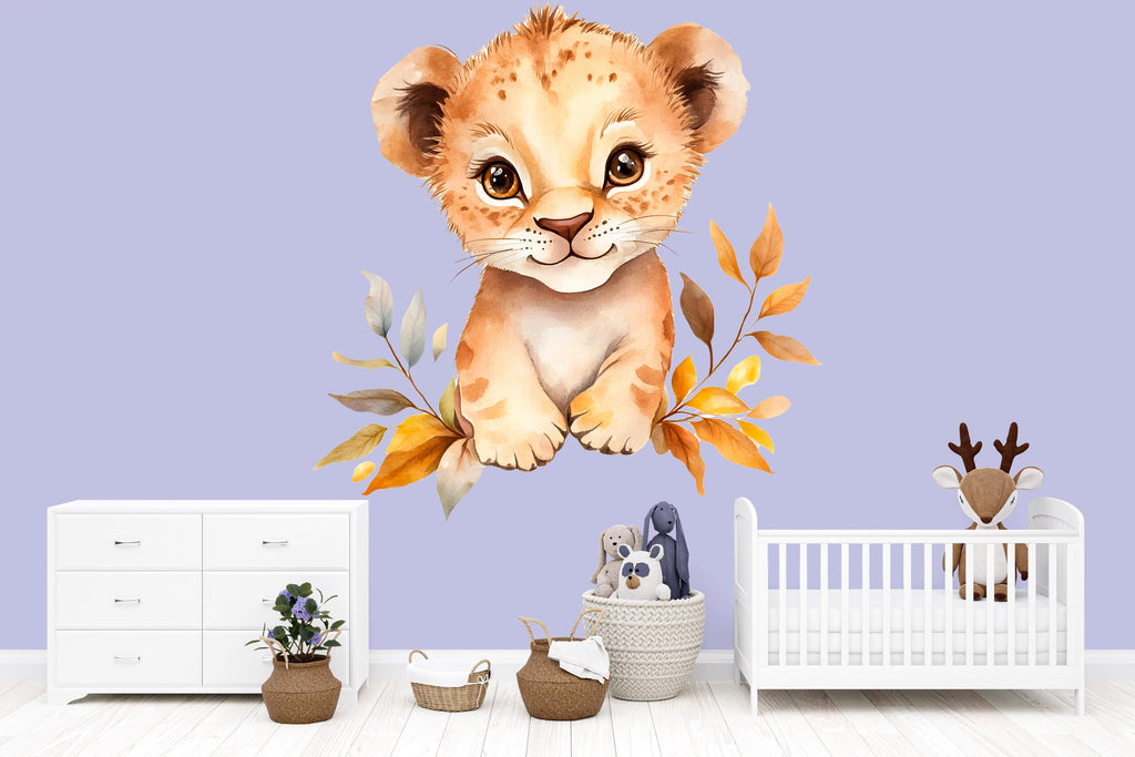 Baby Lion Cub Wall Decal • Safari Nursery Wall Sticker • Cute Jungle Animal Decor • Peel & Stick Kids Room Mural • Gender Neutral Room Art