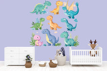 Load image into Gallery viewer, Cute Dinosaur Wall Decal for Kids • Dino Nursery Wall Stickers • Boys Room Decor • Peel &amp; Stick Dino Mural • Playroom Wall Art • Removable