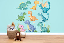 Load image into Gallery viewer, Cute Dinosaur Wall Decal for Kids • Dino Nursery Wall Stickers • Boys Room Decor • Peel &amp; Stick Dino Mural • Playroom Wall Art • Removable
