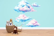 Load image into Gallery viewer, Pastel Cloud Wall Decal • Watercolor Clouds Nursery Sticker • Baby Room Wall Decor • Peel &amp; Stick Mural • Kids Room Sky Theme • Removable