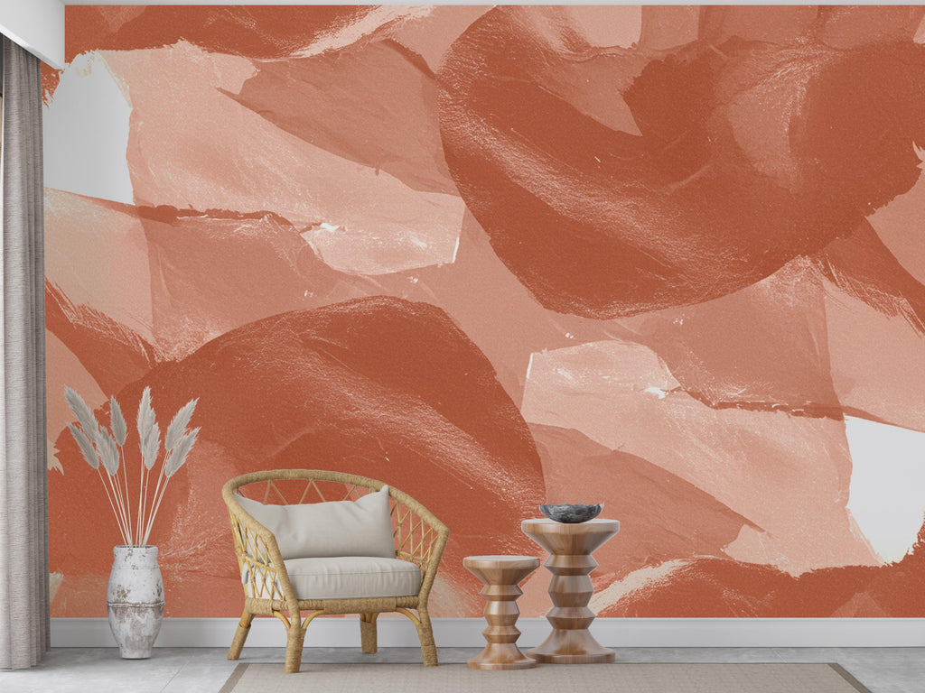 Modern Abstract Brush Stroke Wallpaper – Monochrome with Terracotta Accent | Painterly Texture, Minimalist Mural Trending Etsy Decor 980RS