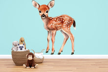 Load image into Gallery viewer, Standing Baby Deer Wall Decal • Watercolor Fawn Nursery Sticker • Woodland Animal Wall Art • Peel &amp; Stick Nursery Decor • Kids Room Woodland
