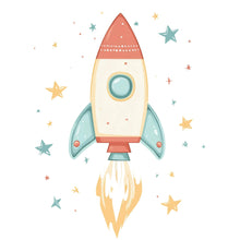 Load image into Gallery viewer, Rocket Ship Wall Decal • Space Nursery Wall Sticker • Kids Room Rocket Decor • Peel &amp; Stick Space Art • Boys Nursery Wall Mural • Astronaut