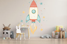 Load image into Gallery viewer, Rocket Ship Wall Decal • Space Nursery Wall Sticker • Kids Room Rocket Decor • Peel &amp; Stick Space Art • Boys Nursery Wall Mural • Astronaut