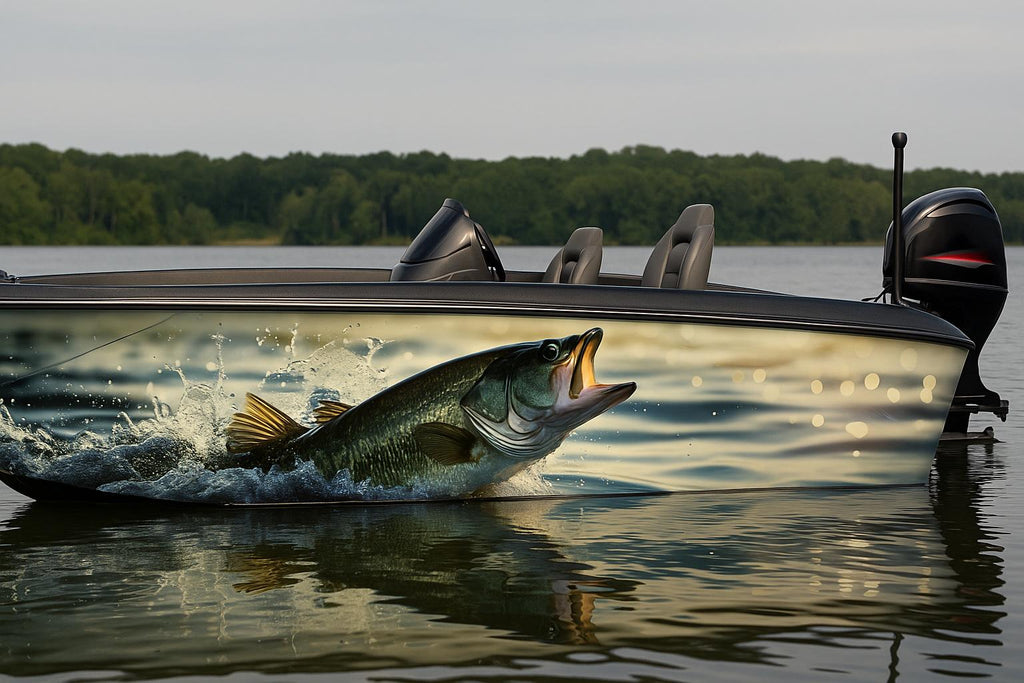 Bass Fishing Boat Wrap – Realistic Full-Color Marine Vinyl Design for Fishing Boats, Bass Boats & Sport Boats | Custom Angler Boat Wrap