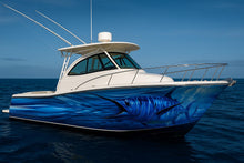 Load image into Gallery viewer, Blue Marlin Boat Wrap – Realistic Full-Color Marine Vinyl Design for Fishing Boats, Sport Boats &amp; Offshore Racers | Custom Deep Sea Boat