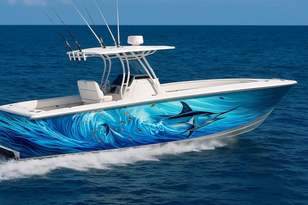 Sailfish Boat Wrap – Realistic Ocean Marine Vinyl Design for Fishing Boats, Sport Boats & Offshore Racers | Custom Deep Sea Boat Wrap