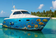Load image into Gallery viewer, Tropical Reef Boat Wrap – Vibrant Full-Color Marine Vinyl Design with Coral &amp; Fish for Yachts, Fishing Boats Sport Boats | Ocean Theme