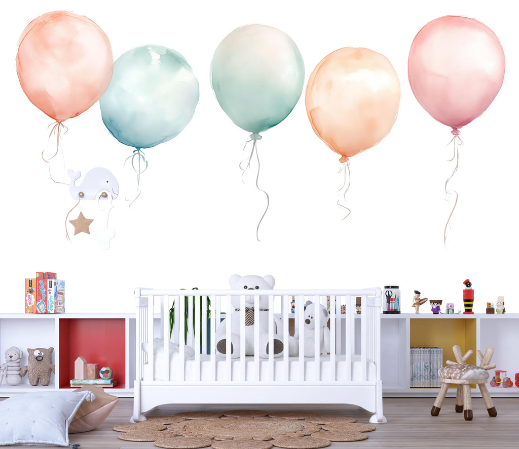 Watercolor Balloon Wall Decals • Kids Room Wall Stickers • Nursery Balloon Decor • Pastel Peel & Stick Wall Art • Baby Girl And Boy Room