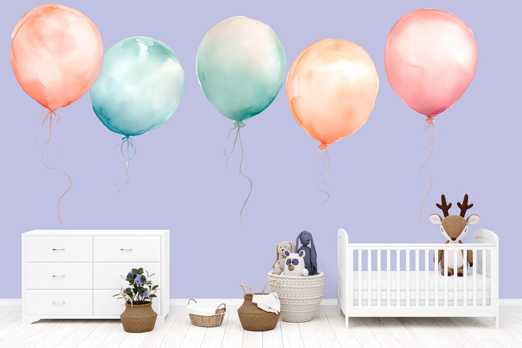 Watercolor Balloon Wall Decals • Kids Room Wall Stickers • Nursery Balloon Decor • Pastel Peel & Stick Wall Art • Baby Girl And Boy Room
