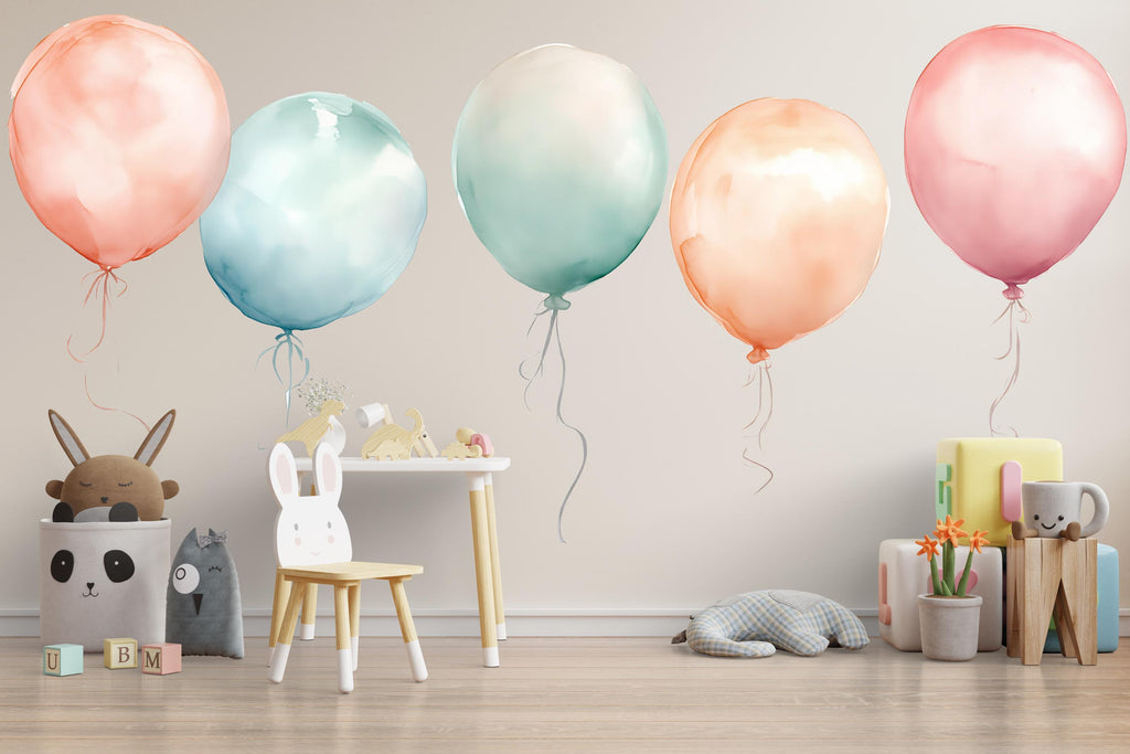 Watercolor Balloon Wall Decals • Kids Room Wall Stickers • Nursery Balloon Decor • Pastel Peel & Stick Wall Art • Baby Girl And Boy Room