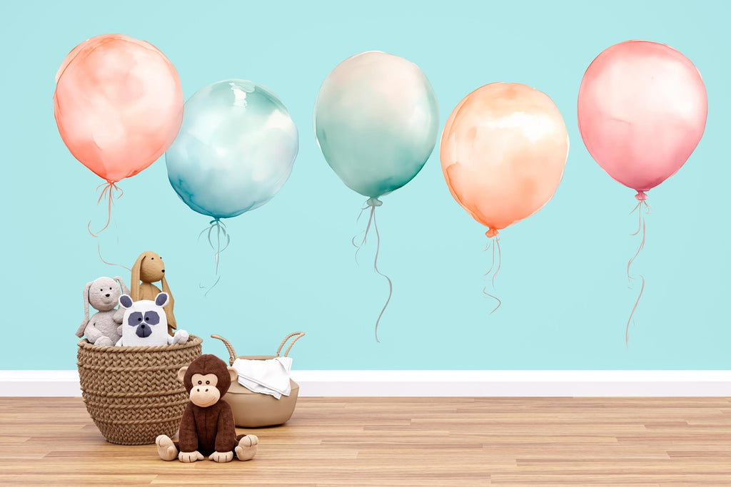 Watercolor Balloon Wall Decals • Kids Room Wall Stickers • Nursery Balloon Decor • Pastel Peel & Stick Wall Art • Baby Girl And Boy Room