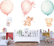 Load image into Gallery viewer, Cute Balloon Animal Wall Decals • Nursery Wall Stickers • Baby Room Decor • Watercolor Bear Bunny Koala Wall Art • Peel &amp; Stick Pastel Kids