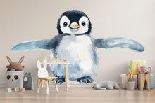 Load image into Gallery viewer, Cute Baby Penguin Wall Decal • Watercolor Nursery Wall Sticker • Kids Room Arctic Animal Decor • Peel &amp; Stick Ocean Theme Mural • Baby