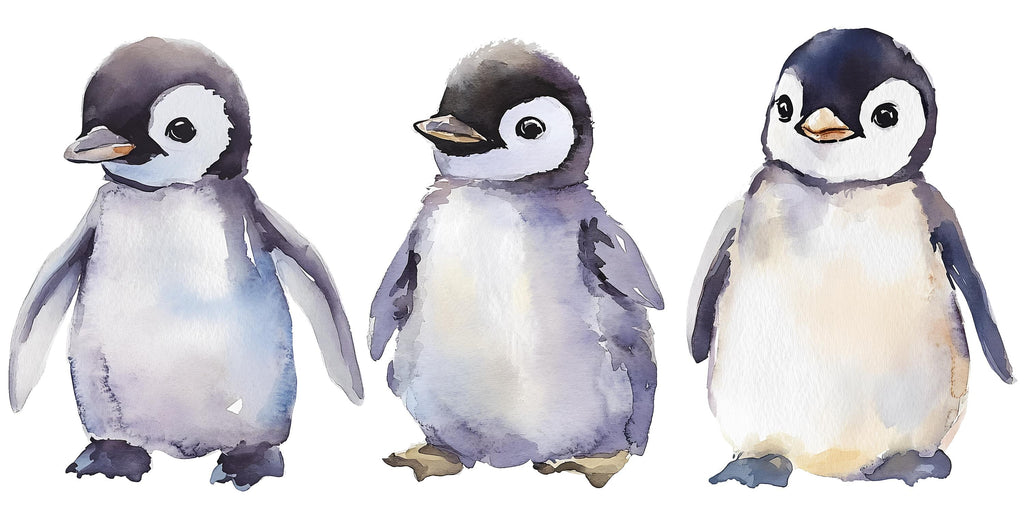 Watercolor Baby Penguin Wall Decal Set • Cute Arctic Nursery Wall Stickers • Kids Room Animal Decor • Peel & Stick Penguin Mural • Baby Room