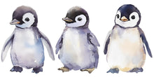 Load image into Gallery viewer, Watercolor Baby Penguin Wall Decal Set • Cute Arctic Nursery Wall Stickers • Kids Room Animal Decor • Peel &amp; Stick Penguin Mural • Baby Room