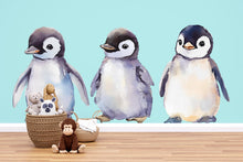 Load image into Gallery viewer, Watercolor Baby Penguin Wall Decal Set • Cute Arctic Nursery Wall Stickers • Kids Room Animal Decor • Peel &amp; Stick Penguin Mural • Baby Room